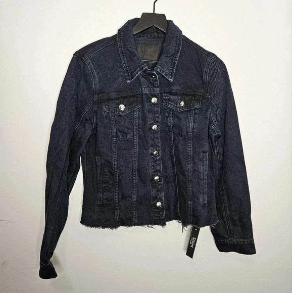 Silent New York Dark Wash Raw Hem Denim Jacket Size Large NWT - Picture 1 of 6